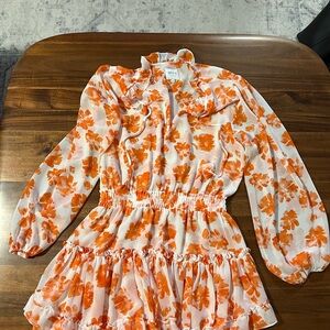 Misa Los Angeles Orange Flora Mini Dress